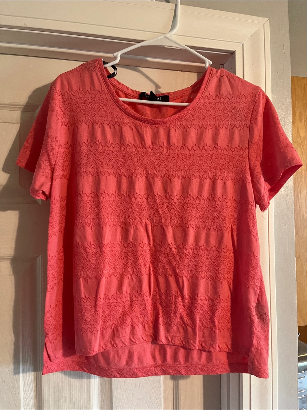 2/$10 Forever 21 Coral Lace-Stripe Short Sleeve Tee